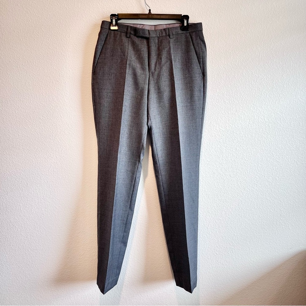 Hugo Boss Womens Dress Pants 100% Wool Gingham Checker Gray Careerwear Size 30 R